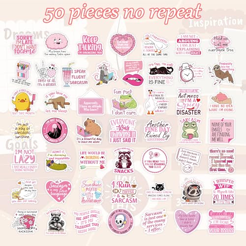 100 Pcs Funny Sarcasm Stickers, Pink Aesthetic Quote - color: Pink Funny Sarcasm