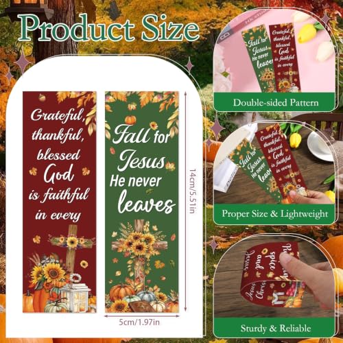 Wxiben Fall Christian Bookmarks Gifts - 100 Pcs Autumn Bible Verse Book Mark Paper Pumpkin Maple Leaf Cross Book Marker for Women Men Holiday Book Lovers Reading Church Office Supplies - color: Fall Christian