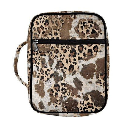 Coldinair Aesthetic Leopard Print Bible Cover for Women Girls Large Bible Case Scripture Study Carrying Book Cover Church Bag Protective with Handle and Zippered Pocket - color: Aesthetic Leopard Print