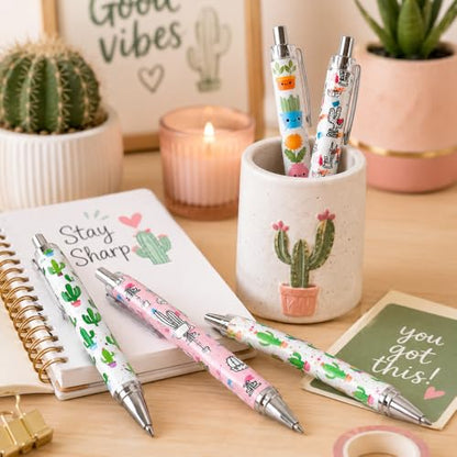8PC Cactus Pens Ballpoint Writing Pen Black Ink for School Classroom Office Desk Decor Supplies Decoration Theme Notebook Journal Western Stuff Party Favor Stationary Souvenir Novelty Gifts - style: Cactus