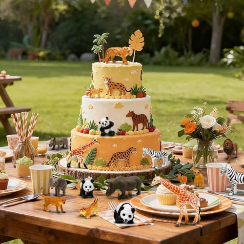 Kimicare 20PCS Safari Animals Figures Toys, Realistic Plastic Animals Figurines, African Zoo Wild Jungle Animals Playset with Elephant Giraffe Lion Tiger, Birthday Gifts for Kids Boys Girls