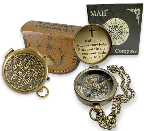 Handmade Religious Brass Compass Gift with Engraved & Embossed Faith Messages – Inspirational Christian Religious Gift Keepsake for Baptism, Confirmation, Christening, First Communion or Christmas - style: May Your Faith – Edition 1