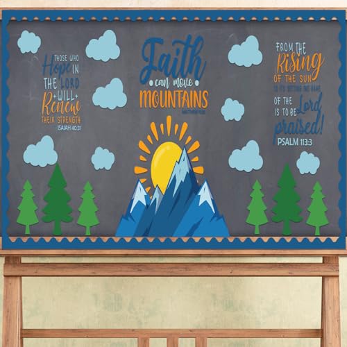 Sayglossy 49 Pcs Christian Bulletin Board Decor Set Faith Can Move Mountain - style: Faith Can Move Mountains