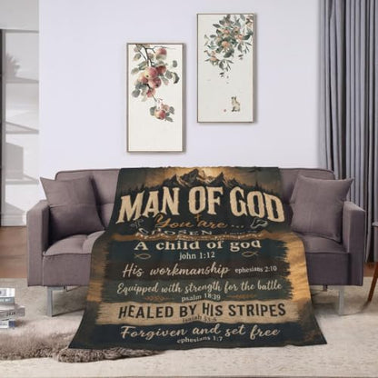 Christian Gifts for Men, Man of God Fleece Blanket, 50"x60" - color: Mountain Faith