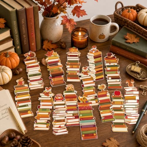 Wxiben Fall Bookshelf Bookmarks Gifts - 150 Pcs Autumn Pumpkin Book Mark Tracker Turkey Maple Leaf Book Marker Page Clips Thanksgiving Gift for Women Men Holiday Book Lovers Reading Office Supplies - color: Fall