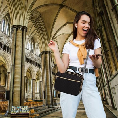 Large Bible Cover for Women,2 Compartments Bible Bag for Church - color: 2 Lays,Black with Stripe Strap