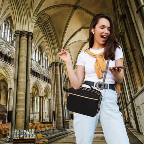 Large Bible Cover for Women,2 Compartments Bible Bag for Church - color: 2 Lays,Black with Stripe Strap