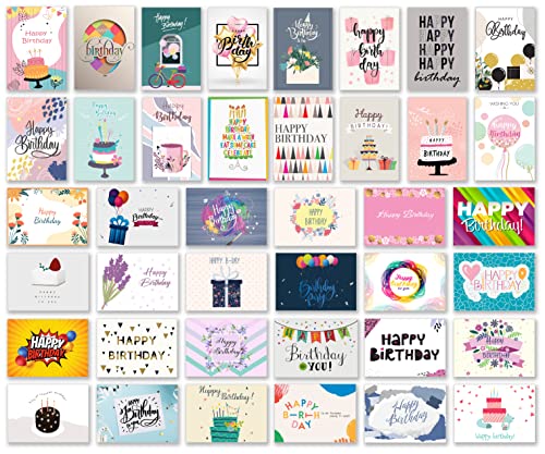 120 Unique Birthday Cards Bulk for Business, Office and Individuals, 5X7 Inch prefolded with Multicolor Envelopes, Stickers and Perpetual Birthday Calendar, Greeting Cards with Short Messages Inside