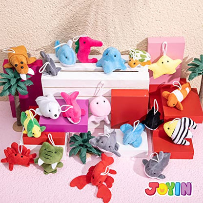 JOYIN 24 Pcs Mini Sea Animal Plush Toys (24 Units 2"-3"), Stuffed Sea Animal Bulk for Kids Birthday Party Favors, Pinata Fillers, Goodie Bag Fillers, School Prizes,Carnival Party Supplies - style: Sea Animals