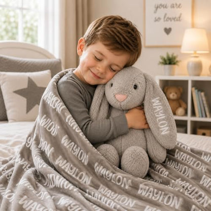 Personalized Embroidered Grey Stuffed Bunny, Infant Easter, Easter Gift Baby, Stuffed Rabbit, Baby Stuffed Animal, Stuffy, Bunny Plush, Newborn Toy, Plushies for Boys, Custom Plush (Grey Bunny) - color: Grey Bunny