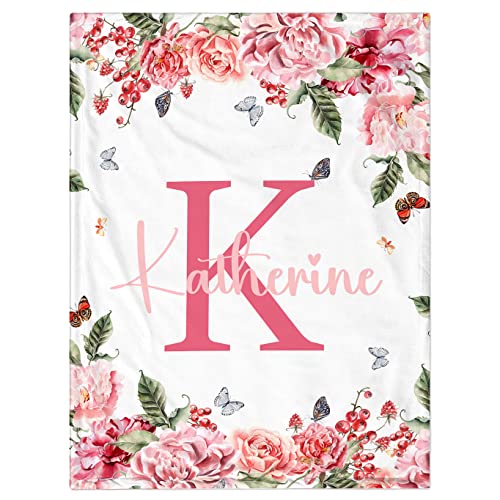 Personalized Baby Blanket for Girls, Custom Baby Blanket with Name Super Soft Personalized Name Blankets for Kids, Custom Flower Blanket for Infant Toddler, Baby Blankets for Birthday - color: Alphabet Flower