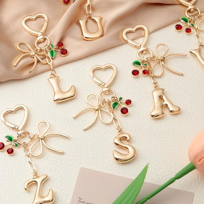 Snycler Bubble Initial Keychain Bag Charms for Women, A-Z Letter Keychain - color: Gold-mini Cherry-letter