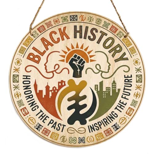 Black History Wood Sign - 12" Rustic Hanging Wall Art Plaque with Pan-African Floral Fist Graphic, Melanin Heritage Door Signboard, Educational Commemorative Gift for Teachers Friends - color: Black History Honoring the Past Inspiring The Future