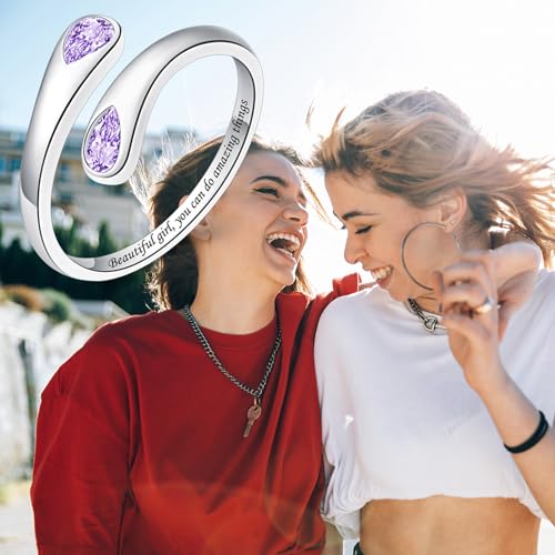 Jinlou Thumb Rings for Women - 925 Sterling Silver Birthstone Open Teardrop Encouragement Adjustable Ring Women Gifts for Teens Mom Birthday Mother's Day St Patricks Day - color: June, style: Beautiful you can do amazing things