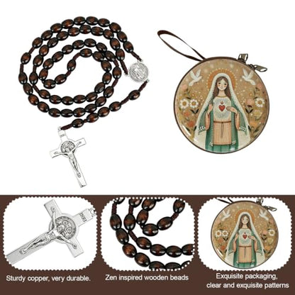 Wooden Catholic Rosary Beads, Rosarios Catolicos with Decorative Prayer Box - color: Brown (10)