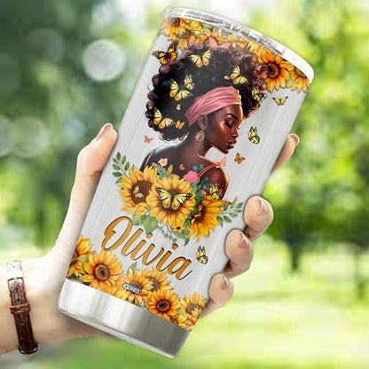 Personalized Black Queen Tumbler Gifts for Women Faith Bible Travel Cup Coffee Mug Insulated Stainless Steel 20oz With Lid Water Bottle Gift for Black Girl - color: Black