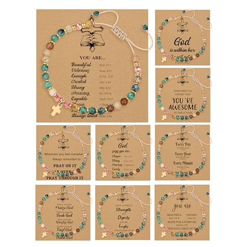 BROCC 9PCS Christian Cross Bracelet for Women Cross Charm Bracelets Set