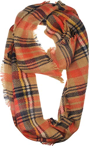 VIVIAN & VINCENT Plaid Infinity Scarf for Women, Fall and Winter - color: Orange
