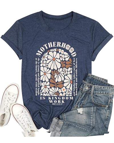 Christian Shirts for Women Jesus Tees Faith Shirts Bible Verse Print Tops - color: Darkblue, size: Medium