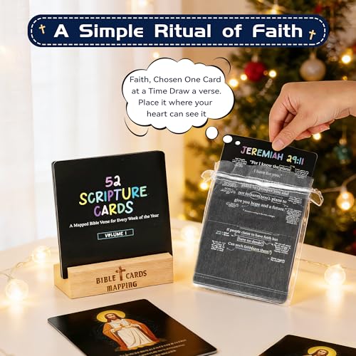 52 Scripture Cards with Bible Verses - Scripture Memory bible verse cards for Daily Devotions and Memory, Christian Mindset Decks Cards with Storage Box, Christian Bible Gifts for Men, Women, Family and Friends