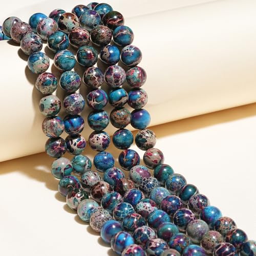 10mm Natural Blue Imperial Jasper Gemstone Beads Polished Round Smooth Stone Beads for Bracelets Jewelry Making 15inch Loose Beads - color: Blue Imperial Jasper, size: 10mm