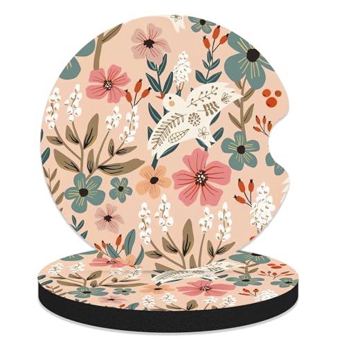 Car Coasters for Cup Holders - Retro Pigeon Flower Floral - color: Retro Pigeon Flower Floral