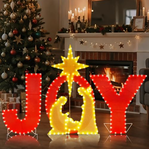 Prsildan Nativity Scene Outdoor Christmas Decorations Lighted Joy Yard Sign
