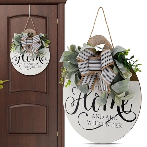 Welcome Sign for Front Door, 12 Inch Rustic Round Wood Wreath, Farmhouse Porch Wall Hanging Decor for Home, Fence and Outdoor Spaces, Bless This Home Sign for Spring, Summer, Fall and Holidays