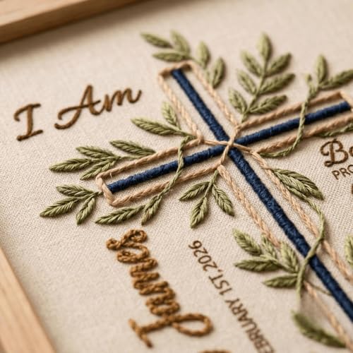 NAZENTI Custom Hand Embroidery Wooden Frame Sign Baptism Gift for Boy, Personalized Embroidered Floral Sign with Name - color: DS05