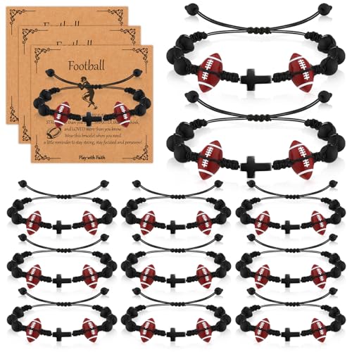 12 Set Sport Adjustable Bracelets Gift - color: Black, size: Football and Cross