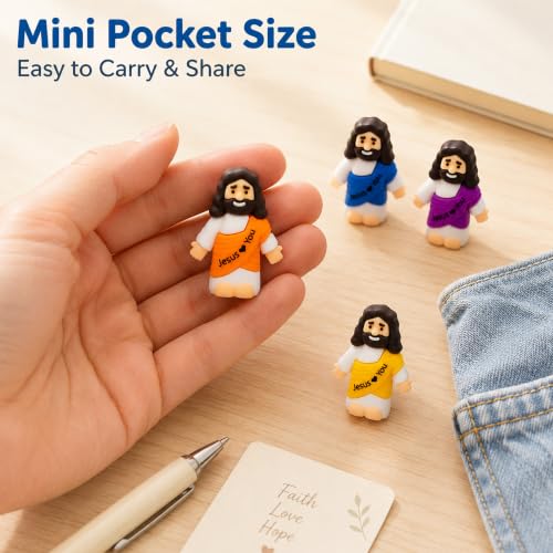 60 PCS Little Jesus Figures Mini Pocket Jesus Loves You Figurines for Easter Egg Stuffers Church Giveaways Baptism Religious Inspirational Gifts