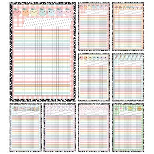 8 Pcs Pastel Gingham Incentive Chart for Classroom Management 11x16.5 Inch