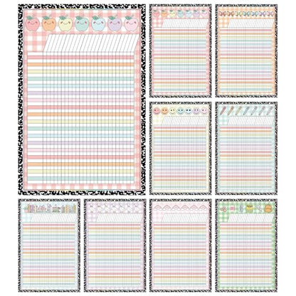 8 Pcs Pastel Gingham Incentive Chart for Classroom Management 11x16.5 Inch