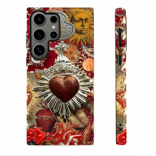 Christian Cross Faith Heart Red Phone Case for Samsung Galaxy S24 Ultra, Shockproof Soft TPU & Hard PC Hybrid 2-Layer Protective Phone Cover for Women Girls - color: Heart Red, size: Galaxy S24 Ultra