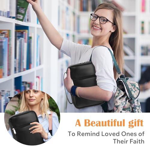 Mini Bible Cover Case for Women and Men, 7x5 PU Leather Bible Sleeve, Compact Travel Bible Carrier Bag with Front Pen Holders, Zipper Closure, Inner Pockets - Black - color: Black, size: 7''x5''x1.8''
