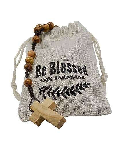 Bethlehem Certified Wooden Rosary from Olive Wood - Our Father Christian Catholic Wooden Prayer Beads in Cotton Rosary Pouch and Authenticity Certificate for Men and Women