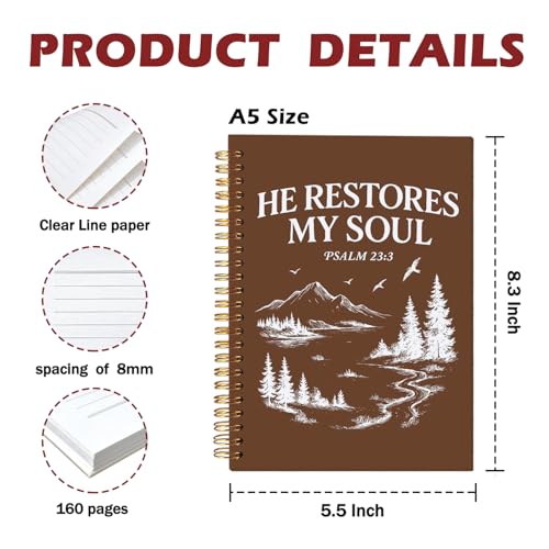 CFFJLHN Christian He Restores My Soul Spiral Notebook, Religious Psalm 23 2 Journaling Notebooks, Faith Bible Verse Spiral Journal, Christian Office School for Women Men, 5.5x8.3 Inch - color: 7