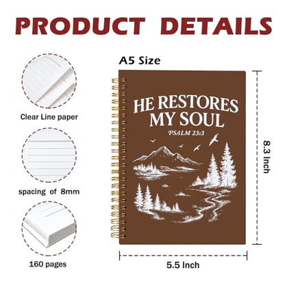 CFFJLHN Christian He Restores My Soul Spiral Notebook, Religious Psalm 23 2 Journaling Notebooks, Faith Bible Verse Spiral Journal, Christian Office School for Women Men, 5.5x8.3 Inch - color: 7