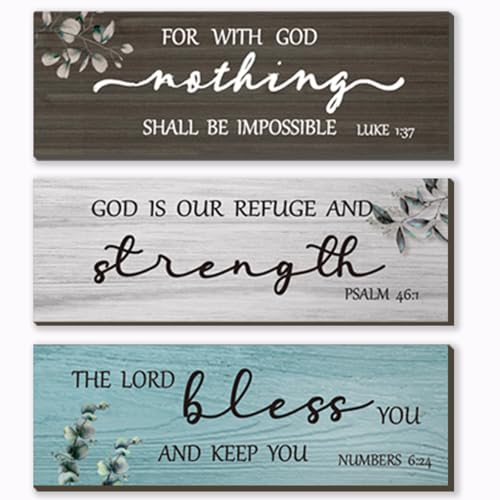FENCORDAR 3 Pieces Office Decor Rustic Wooden Bible Verse Wall Decor Farmhouse Christian Religious Wall Decor for Women Office Bedroom Bathroom Home Wall Decoration(Fresh 12 x 4 Inch) - color: Fresh