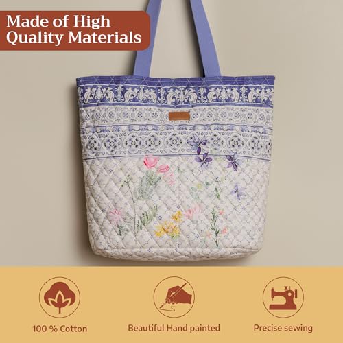 Maison d' Hermine Shopping Bags Cotton Quilted Tote Bag with Zipper Pockets - color: 001 - Faience
