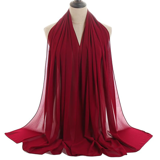 LMVERNA Solid Color Bubble Chiffon Scarf for Women Fashion Soft Hijab Long Scarfs Wrap Scarves - color: Red2