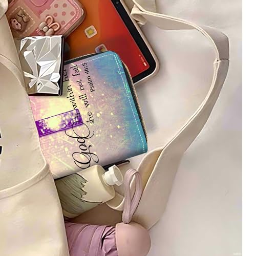 Christian Cross Bible Verse Psalm 46:5 Print Wallet for Women Large Capacity Wallet Credit Card Holder PU Leather Zipper Clutch Purse Phone Wallet - color: Christian Cross Bible Verse Psalm 46:5