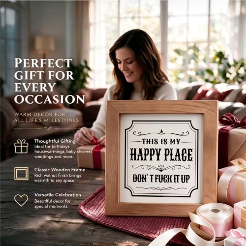 This Is My Happy Place Framed Wood Farmhouse Funny Home Tabletop Decor - color: Happy44