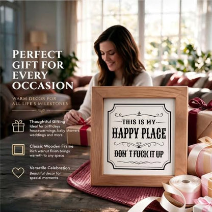 This Is My Happy Place Framed Wood Farmhouse Funny Home Tabletop Decor - color: Happy44