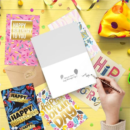 easykart labels 24 Unique Birthday Cards Assortment with Greetings Inside. For Businesses and Individuals, 6.75x4.5 Inch Assorted Foiling Cards with Envelope with Sealing Stickers
