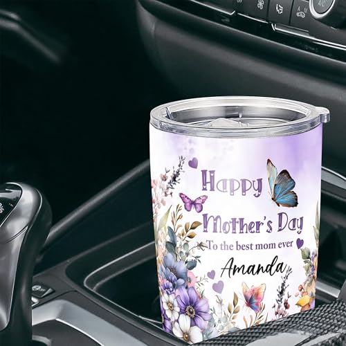 Personalized Mom Tumbler Custom Name Insulated cups Travel Coffee Mug with Lids Stainless Steel 20 30 Oz Gifts for Mom Women Grandma Mother's Day - color: Happy 631