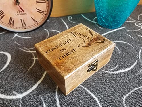 RK Collections Confirmed in Christ Trinket Keepsake Jewelry Box. Confirmation Rosary Box Holder. First Communion Box.