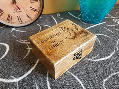 RK Collections Confirmed in Christ Trinket Keepsake Jewelry Box. Confirmation Rosary Box Holder. First Communion Box.