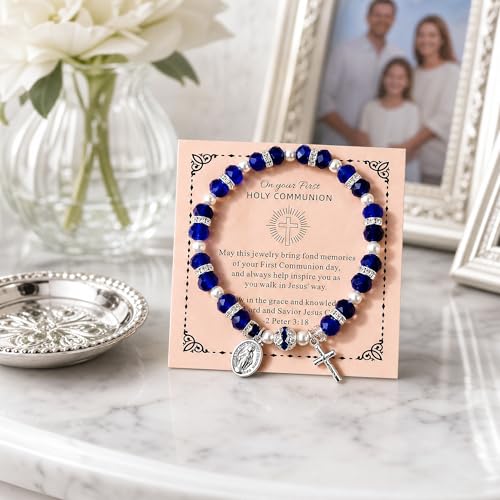 Women Stretch Rosary Bracelet Beaded Crucifix & Miraculous Medal - color: HOLY3