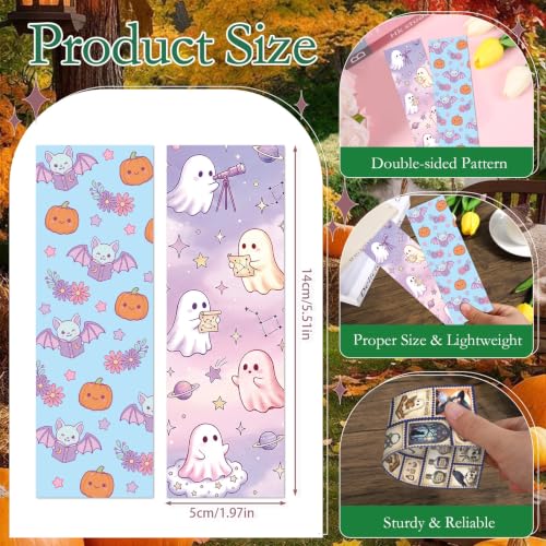 Wxiben Halloween Bookmarks for Women Men - 100 Pcs Cute Spooky Ghosts Book Mark Paper Pumpkin Skull Bat Double Sided Book Marker Gifts for Book Lovers Reading Bookish Office School Supplies - color: Ghosts Halloween
